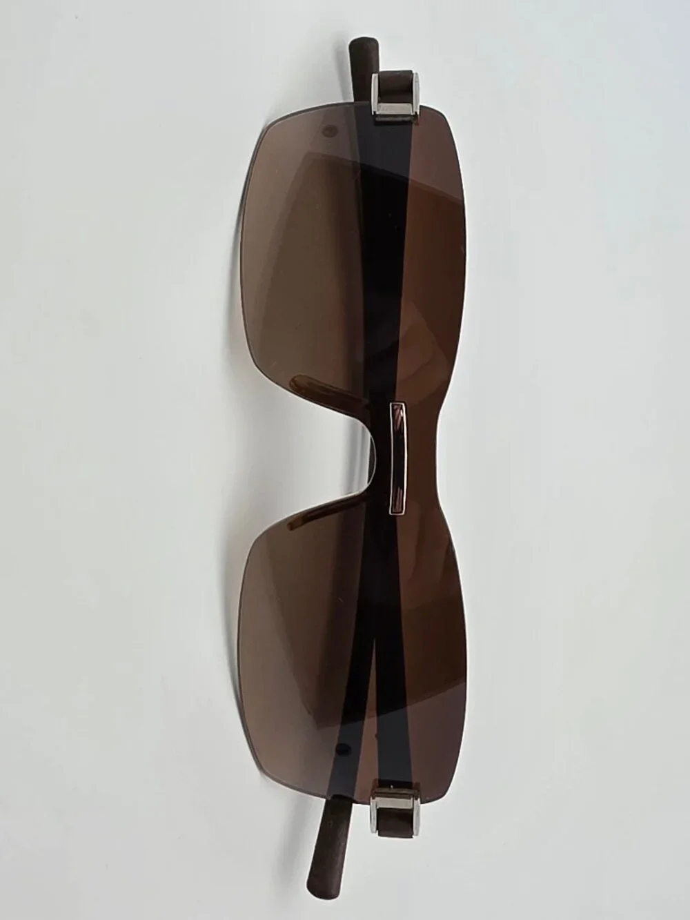 Tag Heuer TH7505 202 Brown Rubber Frame Brown Lens Rimless Sunglasses w/ Case